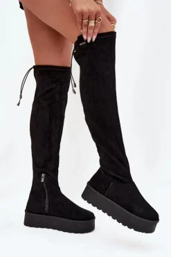 Big Star Shoes Kozaki Ocieplane|Muszkieterki*Kozaki Damskie Na Platformie Za Kolano Big Star SS274264 Czarne