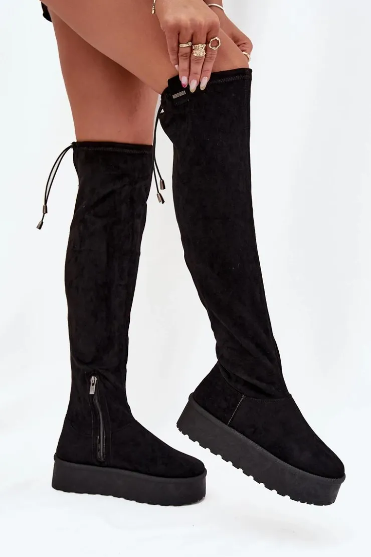 Big Star Shoes Kozaki Ocieplane|Muszkieterki*Kozaki Damskie Na Platformie Za Kolano Big Star SS274264 Czarne