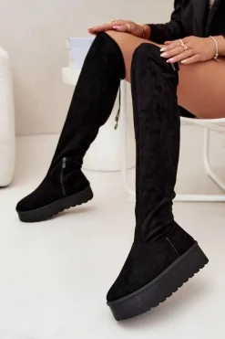 Big Star Shoes Kozaki Ocieplane|Muszkieterki*Kozaki Damskie Na Platformie Za Kolano Big Star SS274264 Czarne