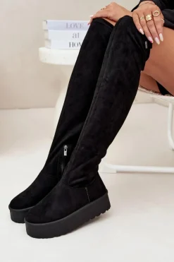 Big Star Shoes Kozaki Ocieplane|Muszkieterki*Kozaki Damskie Na Platformie Za Kolano Big Star SS274264 Czarne