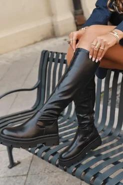 New Boto Kozaki Damskie Na Platformie Z Eko Skóry Czarne Marivelle