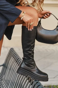 New Boto Kozaki Damskie Na Platformie Z Eko Skóry Czarne Marivelle