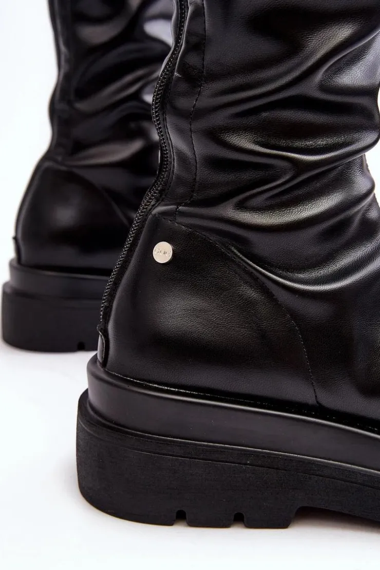 Discount GOE Kozaki Damskie Na Platformie Z Suwakiem MM2N4068 Czarne