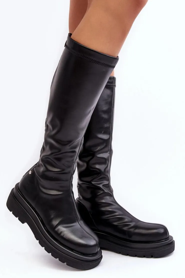 Discount GOE Kozaki Damskie Na Platformie Z Suwakiem MM2N4068 Czarne