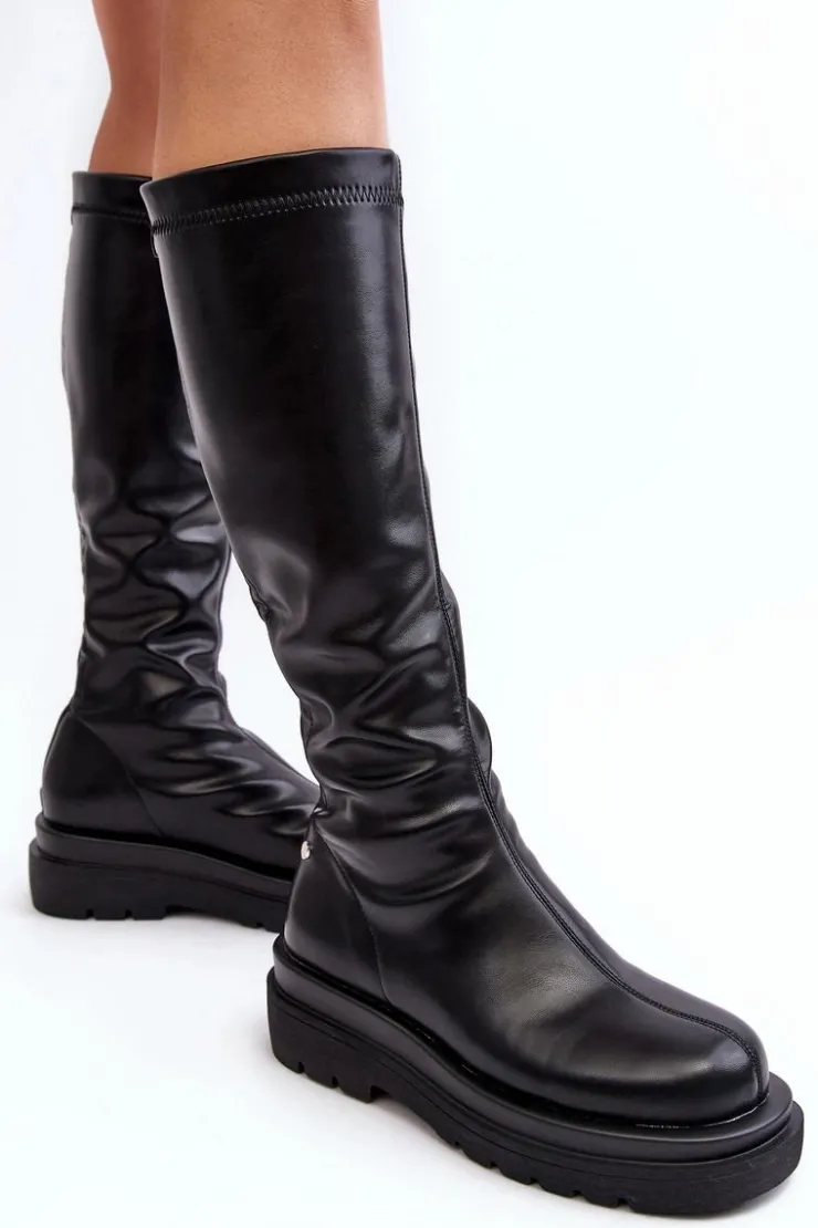 Discount GOE Kozaki Damskie Na Platformie Z Suwakiem MM2N4068 Czarne