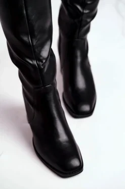 Sale Boto Kozaki Damskie Na Słupku Ciepłe Czarne Veronique