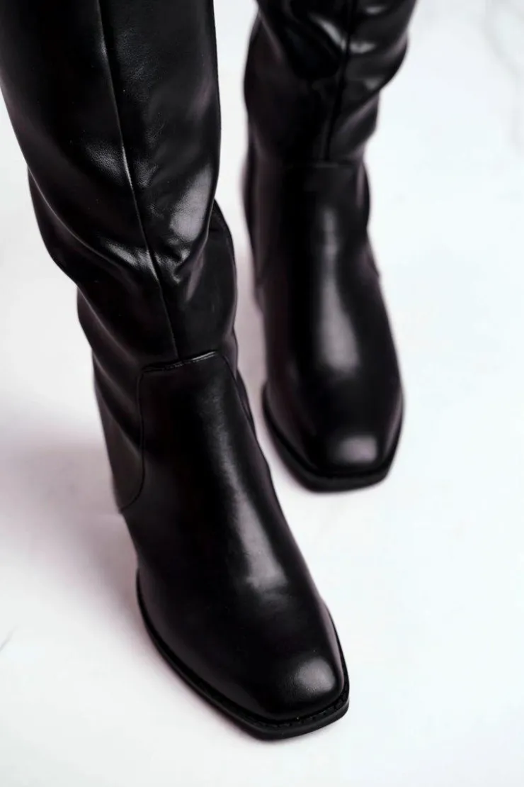 Sale Boto Kozaki Damskie Na Słupku Ciepłe Czarne Veronique