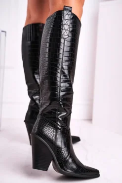 Damskie Boto Kozaki Damskie Na Słupku Czarne Higher