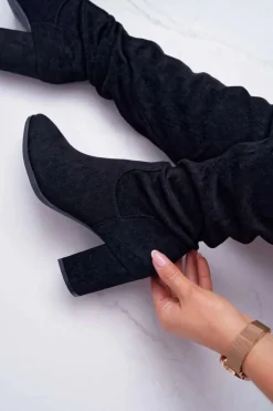 Boto Kozaki Na Obcasie|Kozaki Zamszowe*Kozaki Damskie Na Słupku Czarne Estredos