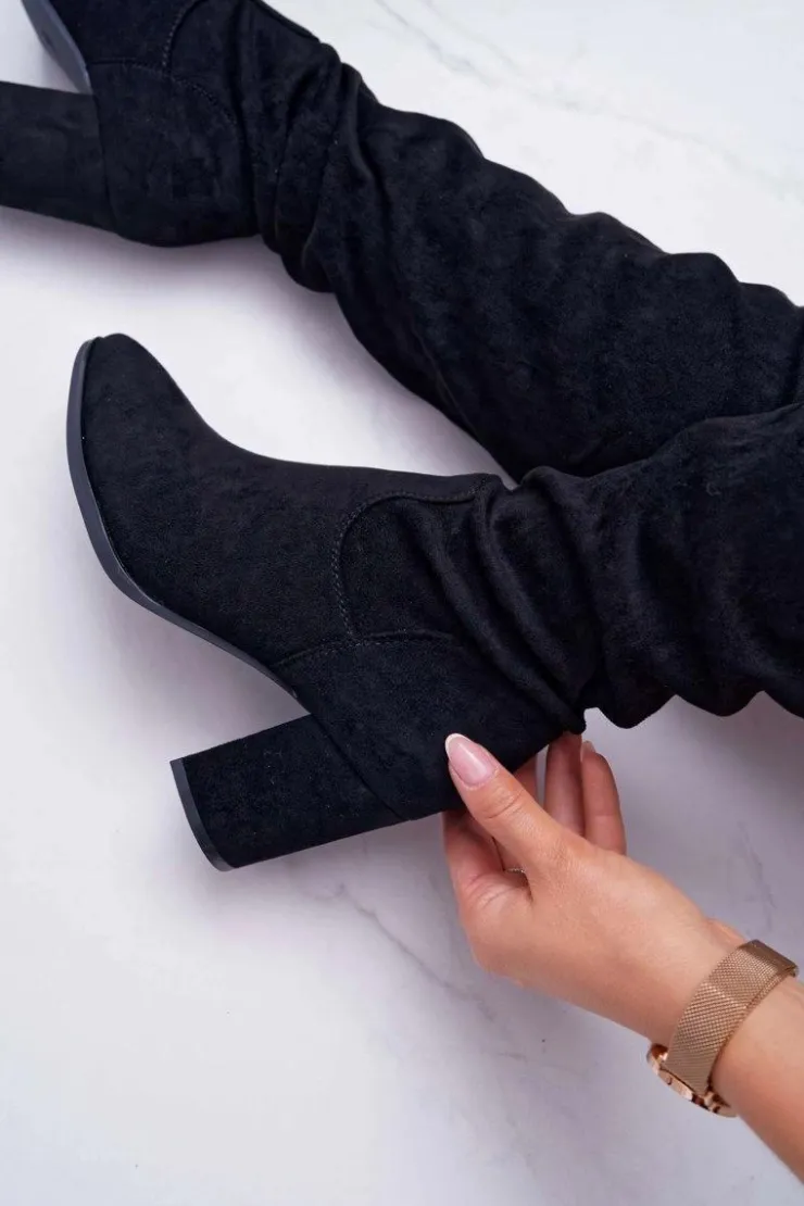 Boto Kozaki Na Obcasie|Kozaki Zamszowe*Kozaki Damskie Na Słupku Czarne Estredos