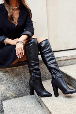 Boto Kozaki Na Obcasie*Kozaki Damskie Na Słupku Ciepłe Czarne Vellma