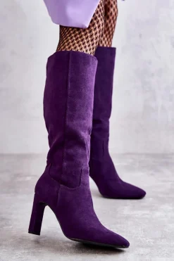 Damskie Boto Kozaki Damskie Na Słupku Do Kolana Fioletowe Truly Love