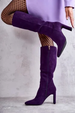 Damskie Boto Kozaki Damskie Na Słupku Do Kolana Fioletowe Truly Love