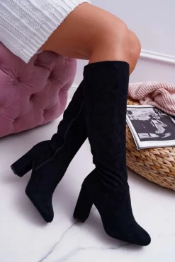 Damskie Boto Kozaki Damskie Na Słupku Do Kolana Czarne Mercure