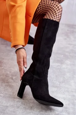 Damskie Boto Kozaki Damskie Na Słupku Do Kolana Czarne Truly Love