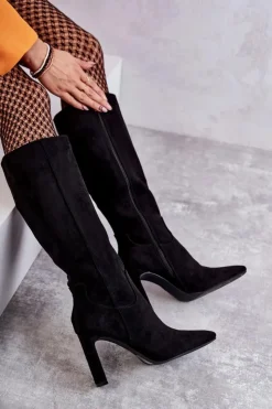 Damskie Boto Kozaki Damskie Na Słupku Do Kolana Czarne Truly Love