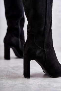 Damskie Boto Kozaki Damskie Na Słupku Do Kolana Czarne Truly Love