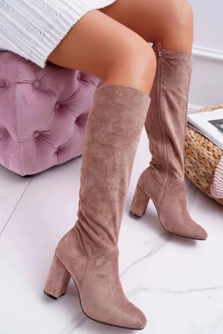 Online Boto Kozaki Damskie Na Słupku Do Kolana Khaki Mercure