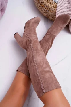 Online Boto Kozaki Damskie Na Słupku Do Kolana Khaki Mercure