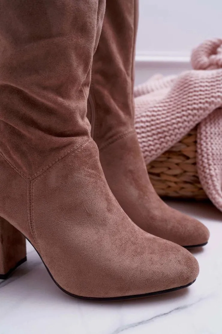 Online Boto Kozaki Damskie Na Słupku Do Kolana Khaki Mercure