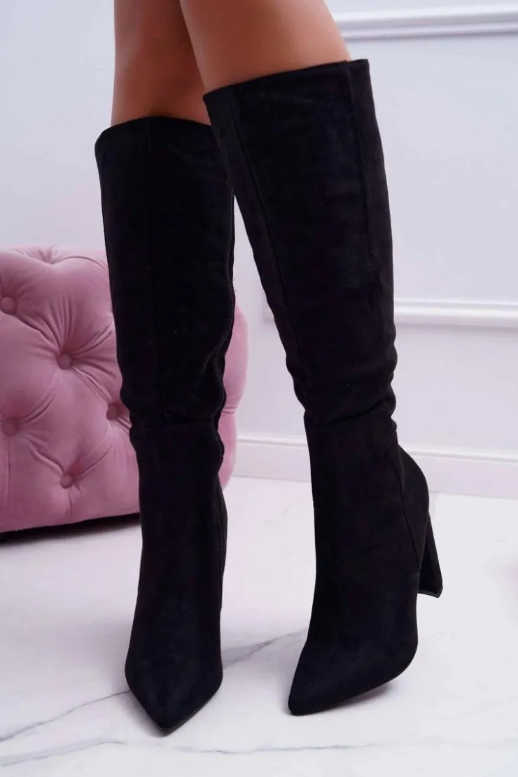 Discount Boto Kozaki Damskie Na Słupku Do Kolan Czarne Warden