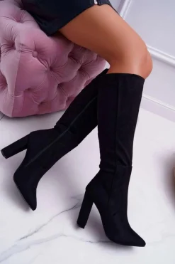 Discount Boto Kozaki Damskie Na Słupku Do Kolan Czarne Warden
