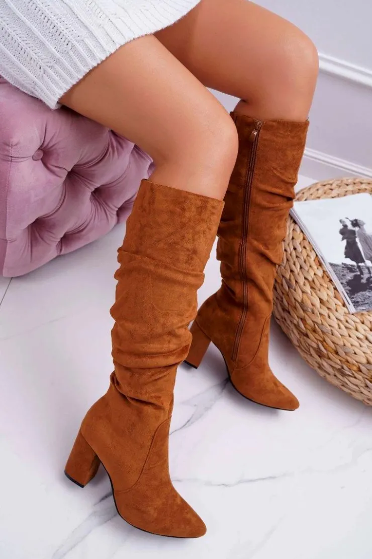 Boto Kozaki Na Obcasie|Kozaki Zamszowe*Kozaki Damskie Na Słupku Do Kolana Zamszowe Camel Bemma