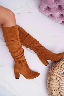 Boto Kozaki Na Obcasie|Kozaki Zamszowe*Kozaki Damskie Na Słupku Do Kolana Zamszowe Camel Bemma