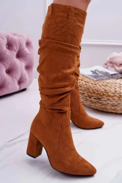 Boto Kozaki Na Obcasie|Kozaki Zamszowe*Kozaki Damskie Na Słupku Do Kolana Zamszowe Camel Bemma