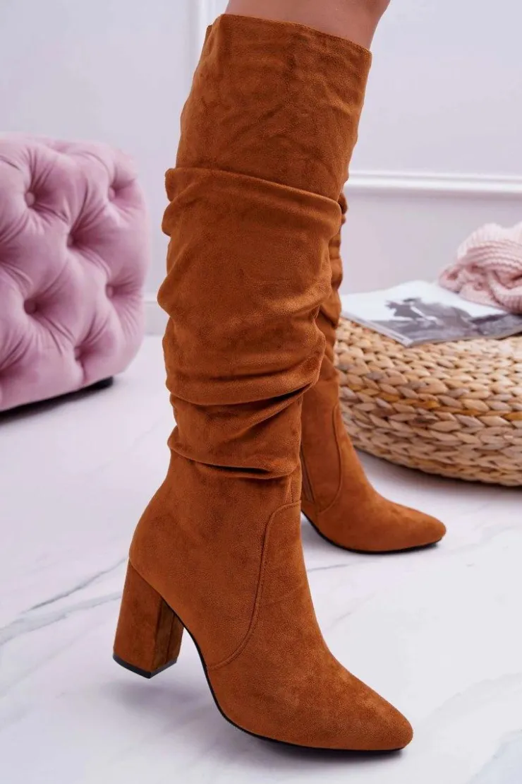 Boto Kozaki Na Obcasie|Kozaki Zamszowe*Kozaki Damskie Na Słupku Do Kolana Zamszowe Camel Bemma