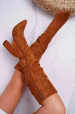 Boto Kozaki Na Obcasie|Kozaki Zamszowe*Kozaki Damskie Na Słupku Do Kolana Zamszowe Camel Bemma