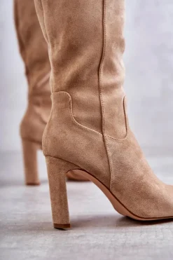 Boto Kozaki Wiosenne|Kozaki Przed Kolano*Kozaki Damskie Na Słupku Do Kolana Ciemnobeżowe Truly Love