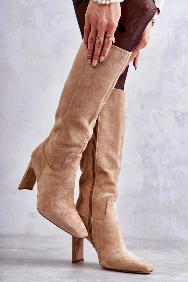 Boto Kozaki Wiosenne|Kozaki Przed Kolano*Kozaki Damskie Na Słupku Do Kolana Ciemnobeżowe Truly Love