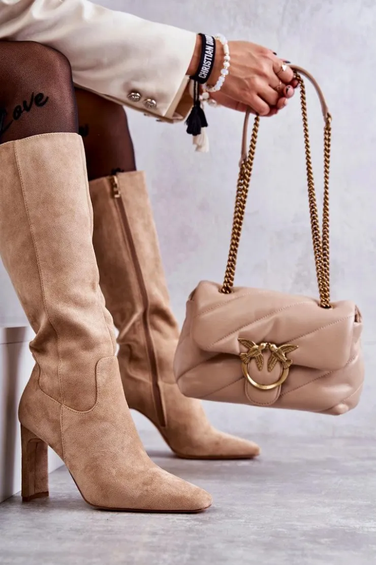 Boto Kozaki Wiosenne|Kozaki Przed Kolano*Kozaki Damskie Na Słupku Do Kolana Ciemnobeżowe Truly Love