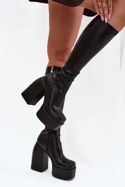 Boto Kozaki Ocieplane|Kozaki Na Słupku*Kozaki Damskie Na Słupku I Platformie Czarne Yavira Czarny