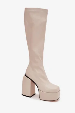 Damskie Boto Kozaki Damskie Na Słupku I Platformie Jasnobeżowe Yavira