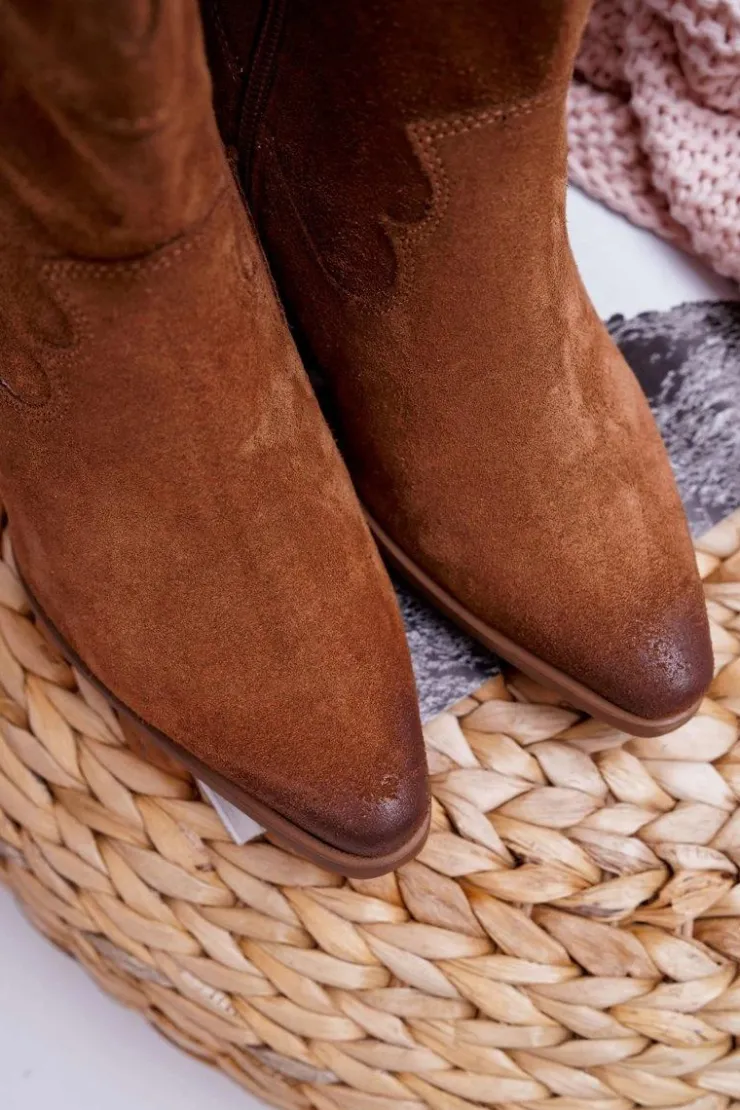 Boto Kozaki Wiosenne|Kozaki Na Obcasie*Kozaki Damskie Na Słupku Kowbojki Camel Brunt