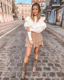 Damskie Boto Kozaki Damskie Na Słupku Kowbojki Cappuccino Brunt