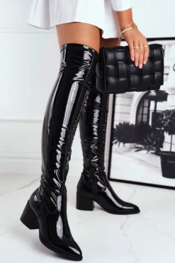 Discount Boto Kozaki Damskie Na Słupku Lateksowe Czarne So close