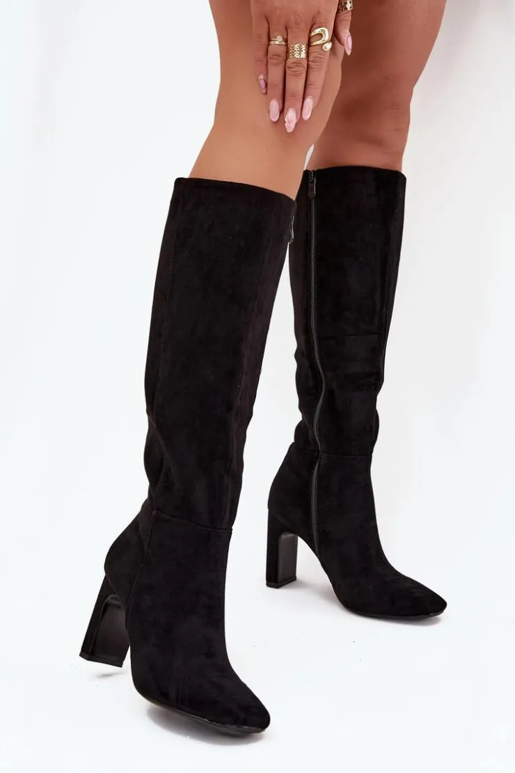 Damskie Boto Kozaki Damskie Na Słupku Ocieplane Czarne Zamira