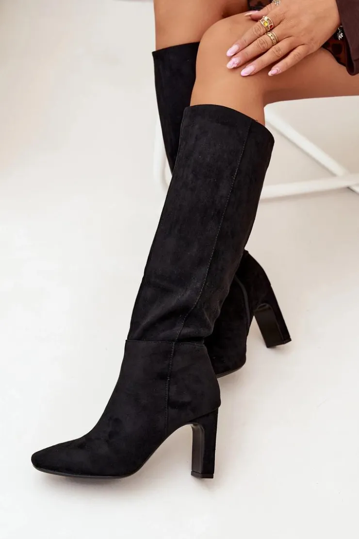 Damskie Boto Kozaki Damskie Na Słupku Ocieplane Czarne Zamira