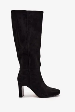 Damskie Boto Kozaki Damskie Na Słupku Ocieplane Czarne Zamira