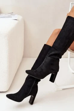 Damskie Boto Kozaki Damskie Na Słupku Ocieplane Czarne Zamira