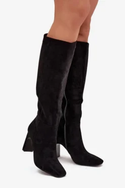 Damskie Boto Kozaki Damskie Na Słupku Ocieplane Czarne Zamira