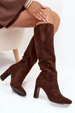 Boto Kozaki Ocieplane|Kozaki Na Słupku*Kozaki Damskie Na Słupku Ocieplane Czekoladowe Zamira