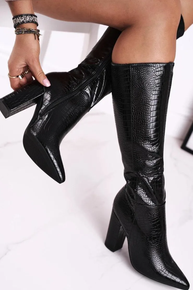 Hot Boto Kozaki Damskie Na Słupku Ocieplane Czarne Belvim