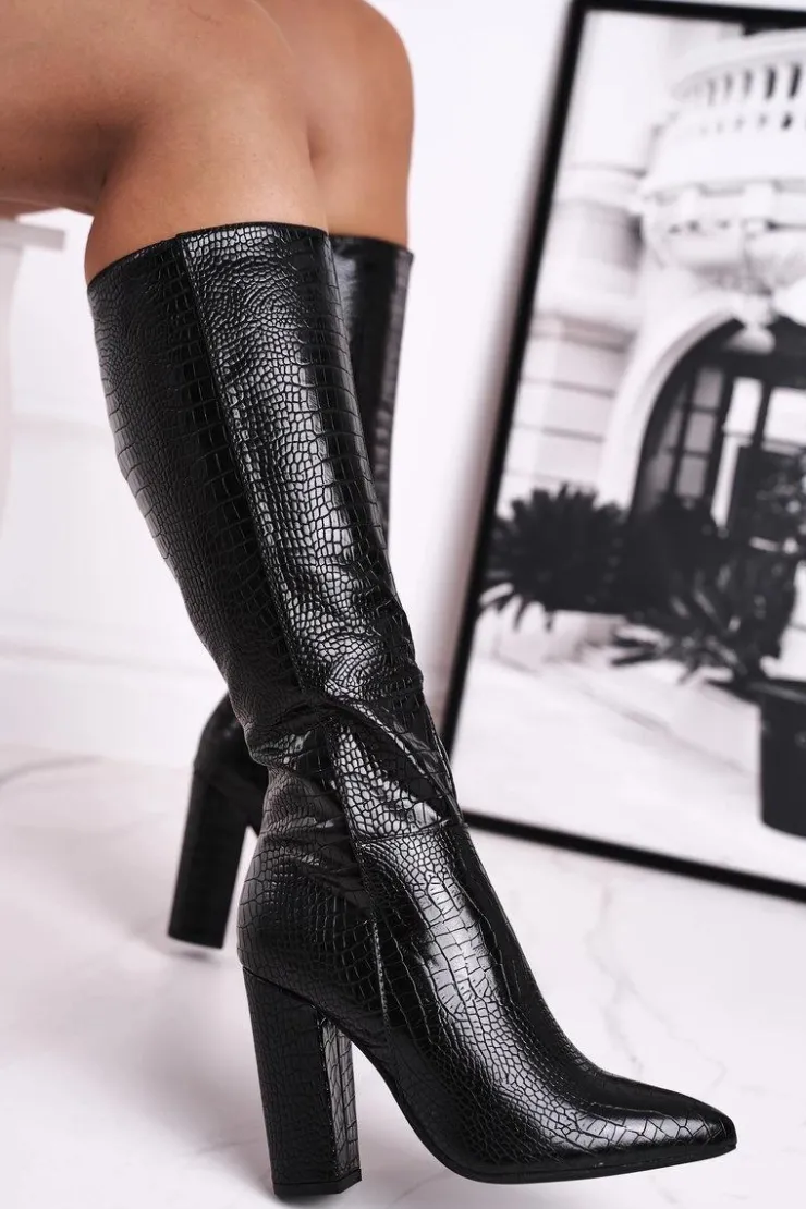 Hot Boto Kozaki Damskie Na Słupku Ocieplane Czarne Belvim