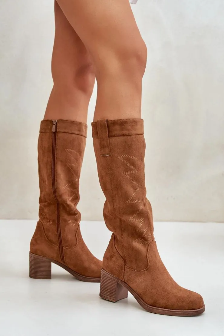 Damskie Boto Kozaki Damskie Na Słupku Przed Kolano Camel Erisorae