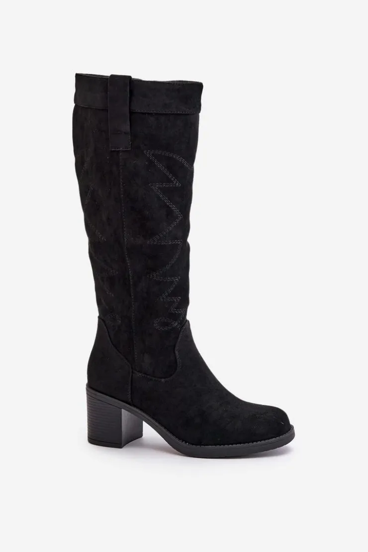 Damskie Boto Kozaki Damskie Na Słupku Przed Kolano Czarne Erisorae