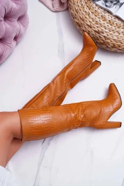 Boto Kozaki Wiosenne|Kozaki Na Obcasie*Kozaki Damskie Na Słupku Skóra Węża Camel Aduan